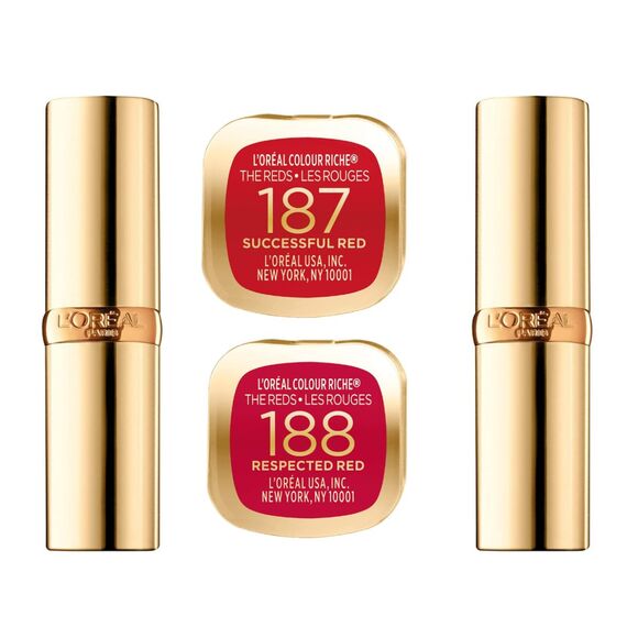 L'Oreal Lipsticks Rich Satin 2 Tubes Successful Red 187 Respected Red 188 NEW - Picture 1 of 11